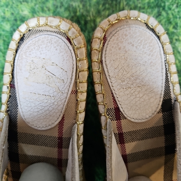 Burberry White Leather Espadrille Thong Wedge Sandals Check Size 39 . Box not in - Picture 8 of 13